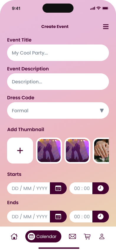 Invite app create event screen